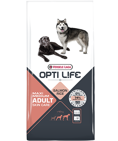 Συσκευασία του Opti Life Adult Skin Care Medium & Maxi των 12.5kg. Κωδικός προϊόντος: 431147