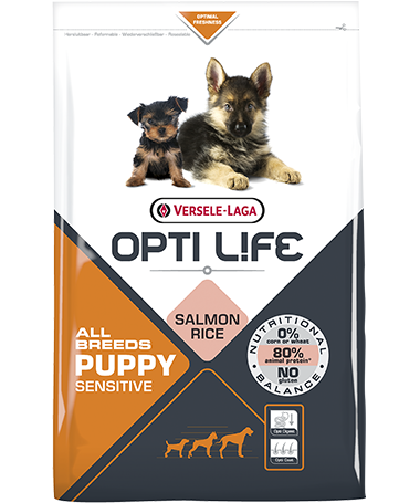 Συσκευασία του Opti Life Puppy Sensitive All Breeds των 2.5kg. Κωδικός προϊόντος: 431162 Διατίθεται επίσης και στην συσκευασία των 12.5kg με κωδικό προιόντος: 431163